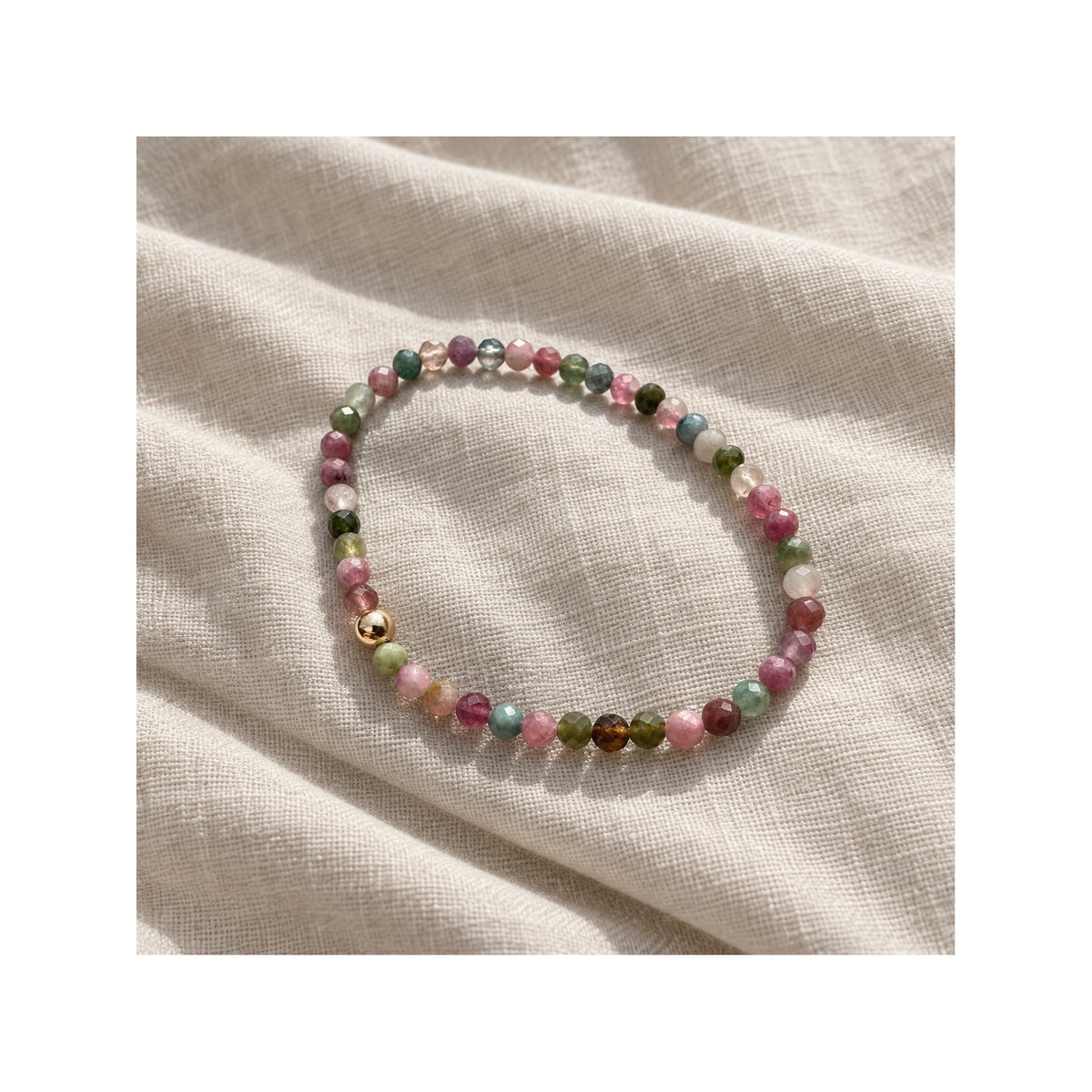 FLORA — Natural Untreated AAA Multicolour Tourmaline Bracelet · Solid 14k Gold