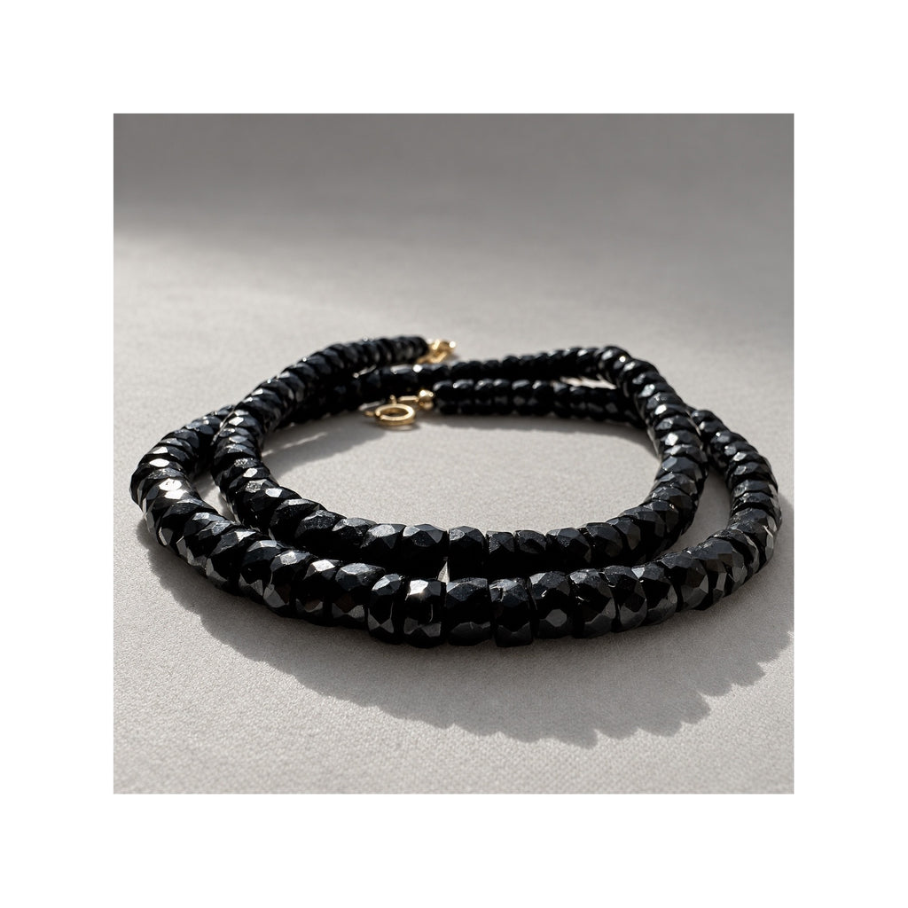 BLACK SERPENT necklace crafted with faceted black spinel gemstones from Thailand