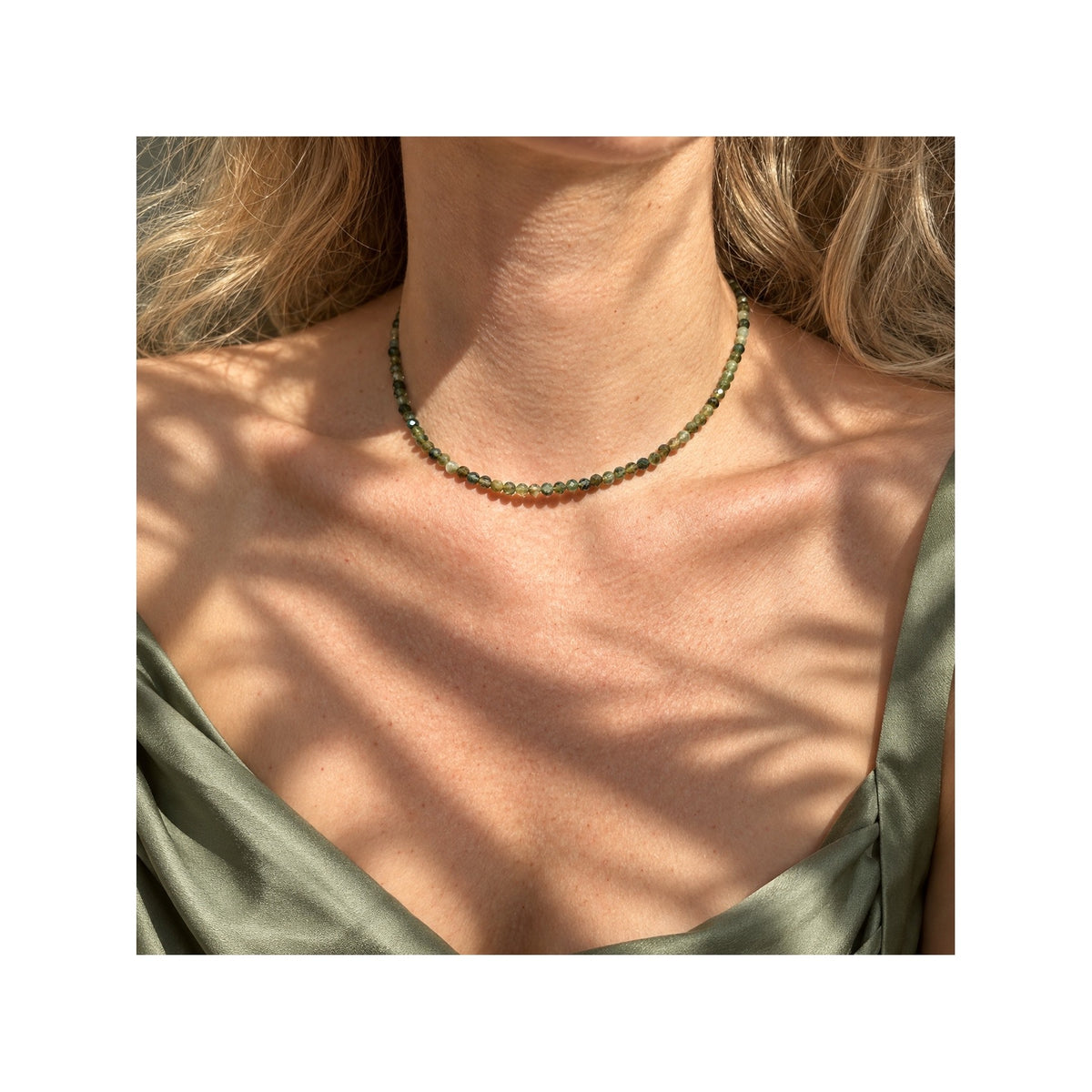 FOREST GREENS natural untreated AAA green tourmaline necklace with 4 mm forest-green gemstones