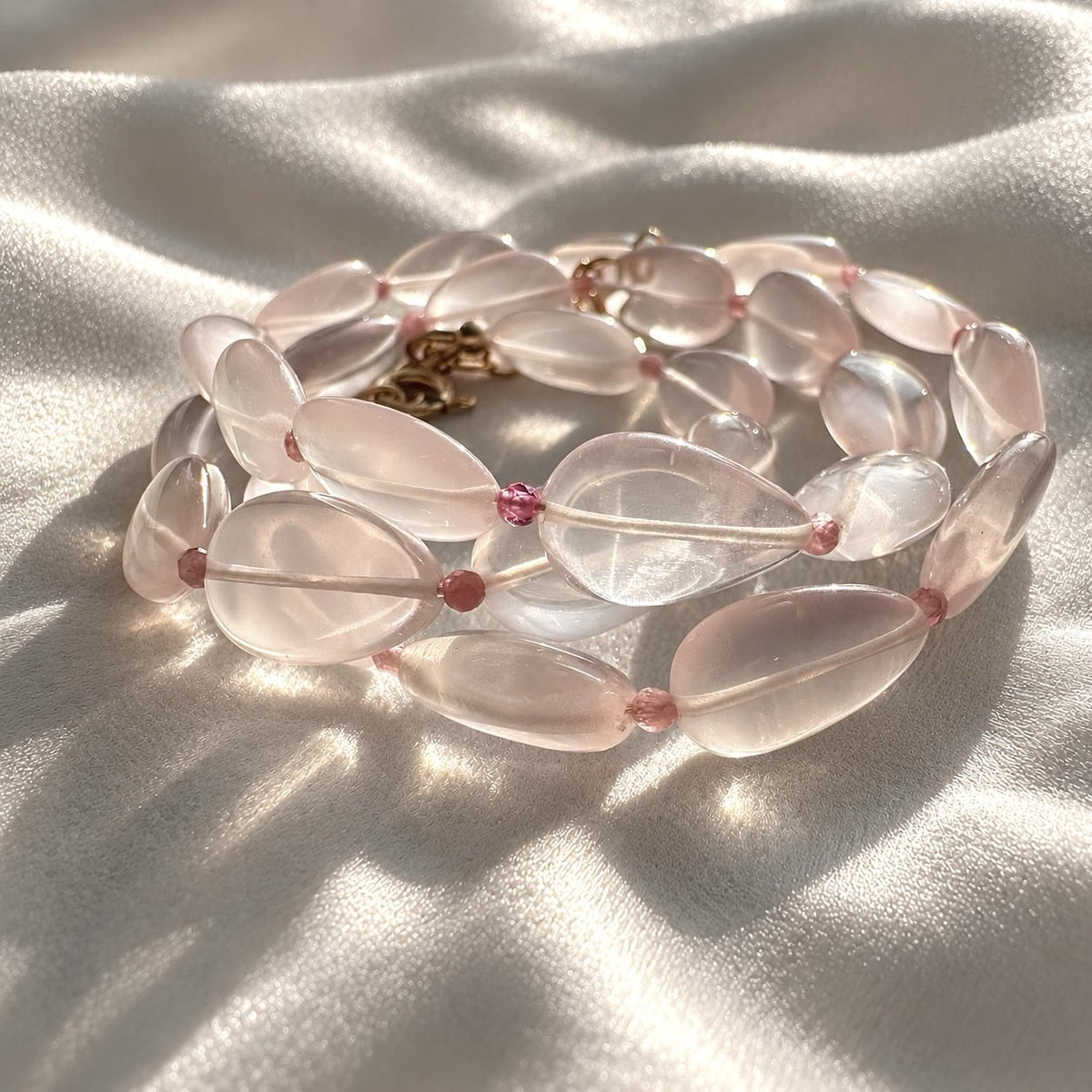 Natural untreated AAA rose quartz and micro-faceted Afghan pink tourmaline necklace